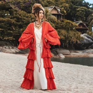 Bali Boho Maxi Tiered Duster Kimono Festival Beach Holidays One Regular size